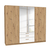 Mosbach 6 Door White & Oak Wardrobe with Mirror and Drawers - 226cm - Pendle Village Furniture
